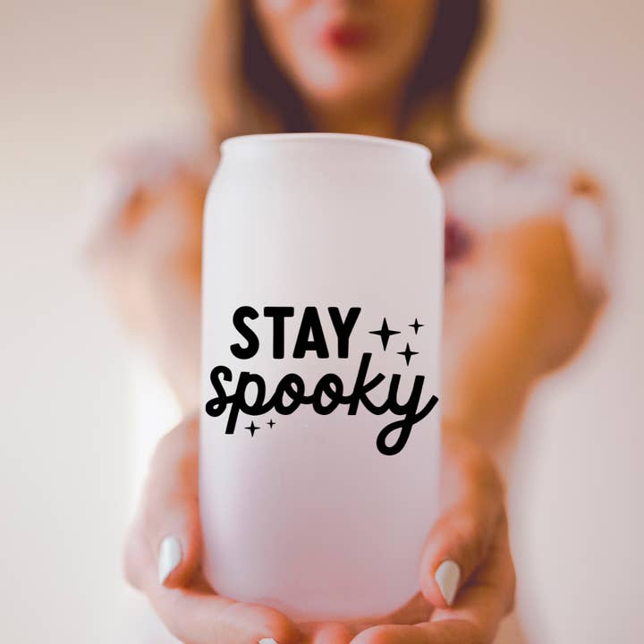 18 oz Stay Spooky Frosted Beer Can Glass Cup for wholesale by Amber Marie Design