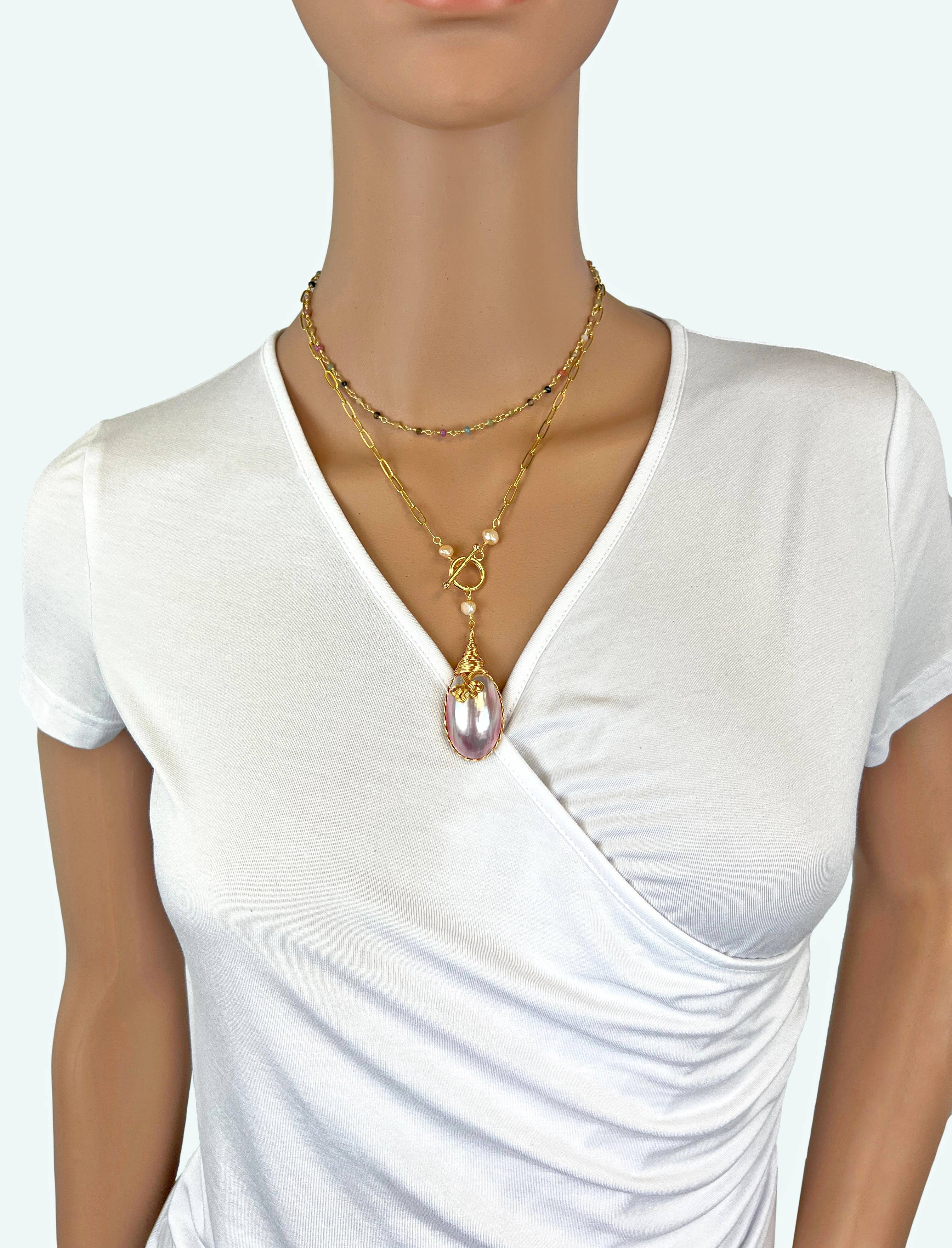 IST Jewelry – Colar pingente/pendente por atacado – Pingente de pérola Mabe e colar de pérolas6