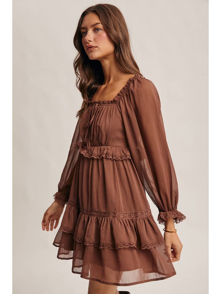 Forte - Wholesale Dress - Women's - Crinkled Tiered Boho Mini Dress FD000511