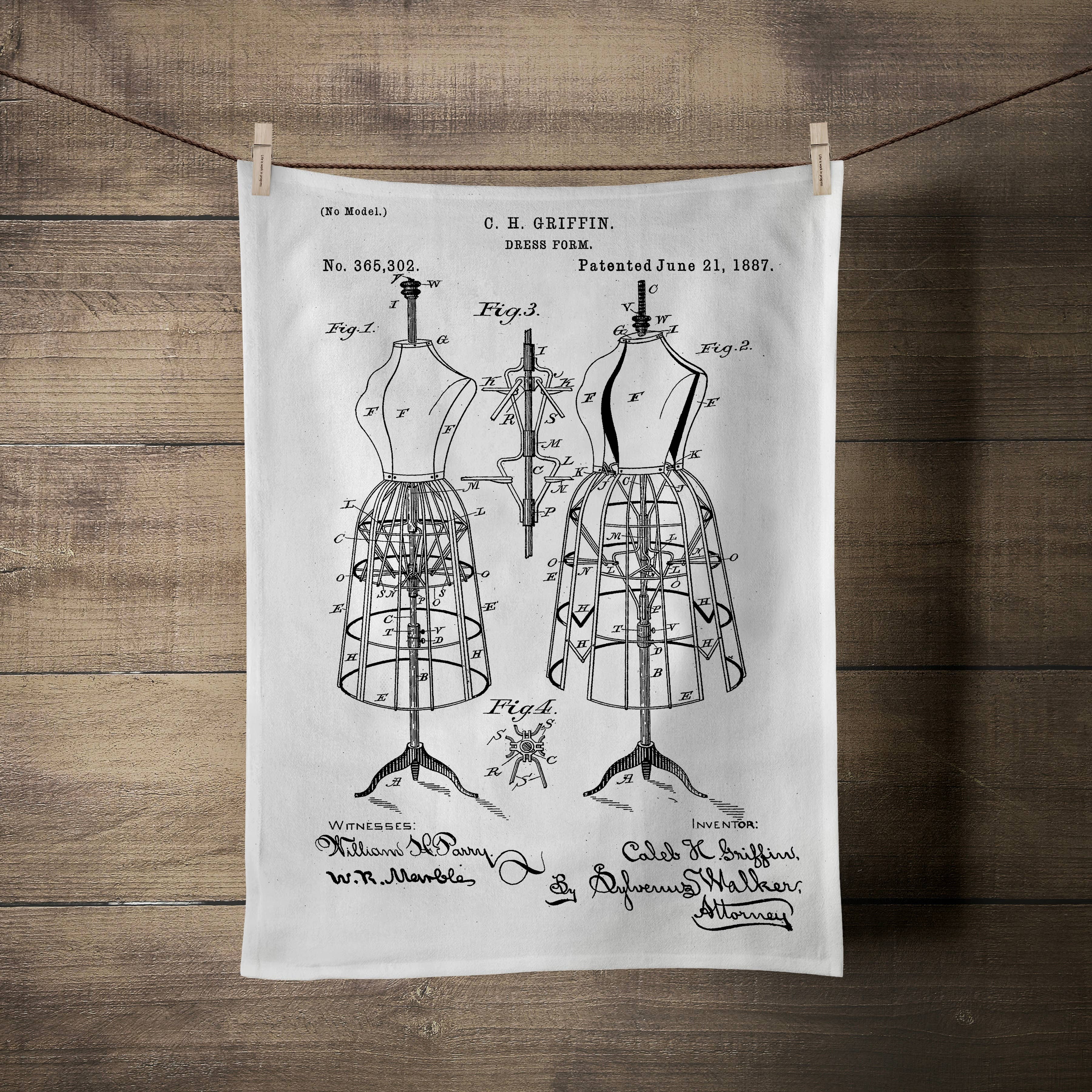 Monahan Papers - Wholesale Tea Towel - Screen Printed C.H. Griffin Dress Form Tea Towel