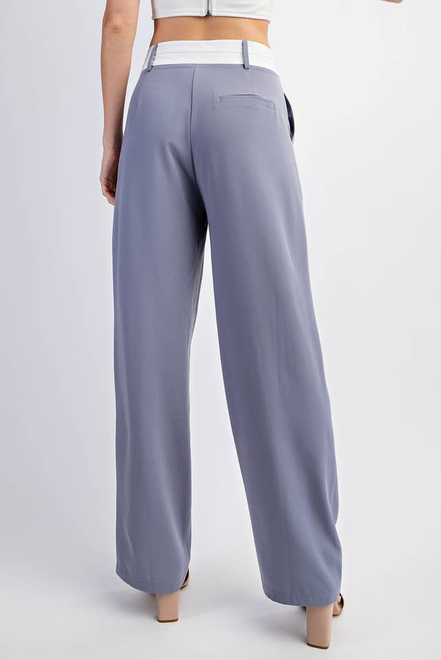 Blue Grey Cp4497 Tailored Pleated Woven Pants Waistband for wholesale on Faire2