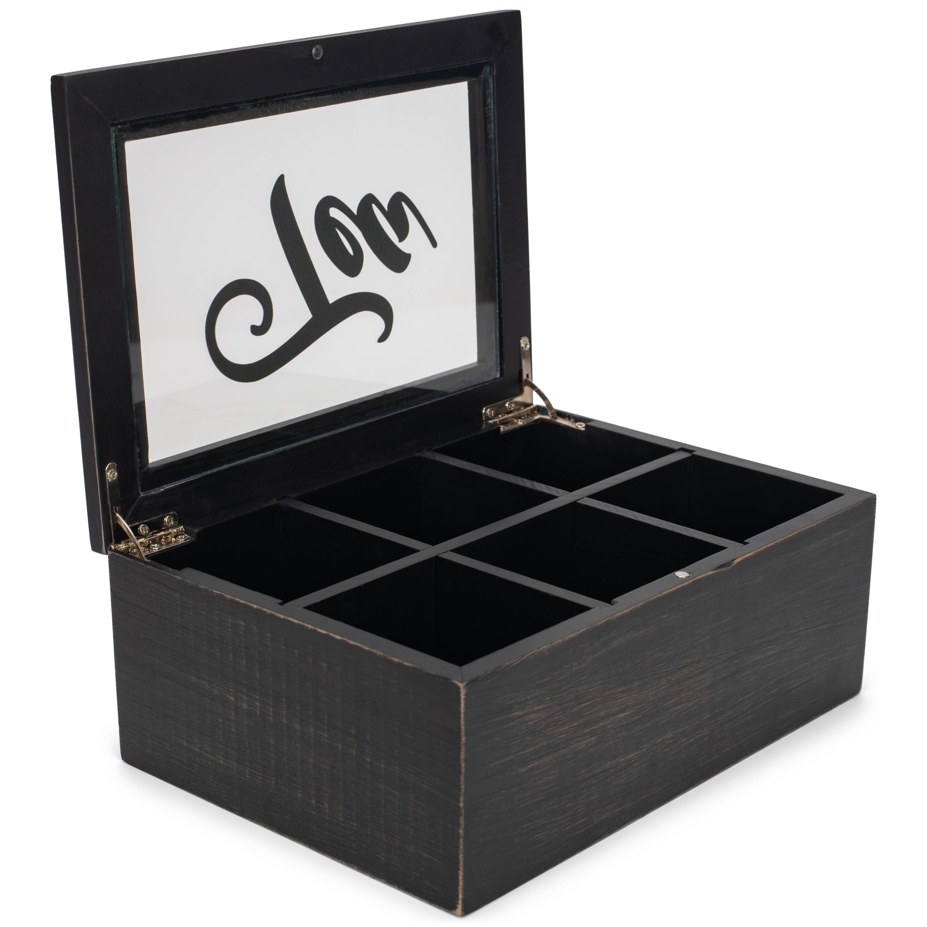 EAST AVENUE - Wholesale Decorative Box - Black Pinewood Tea Chest with glass top1