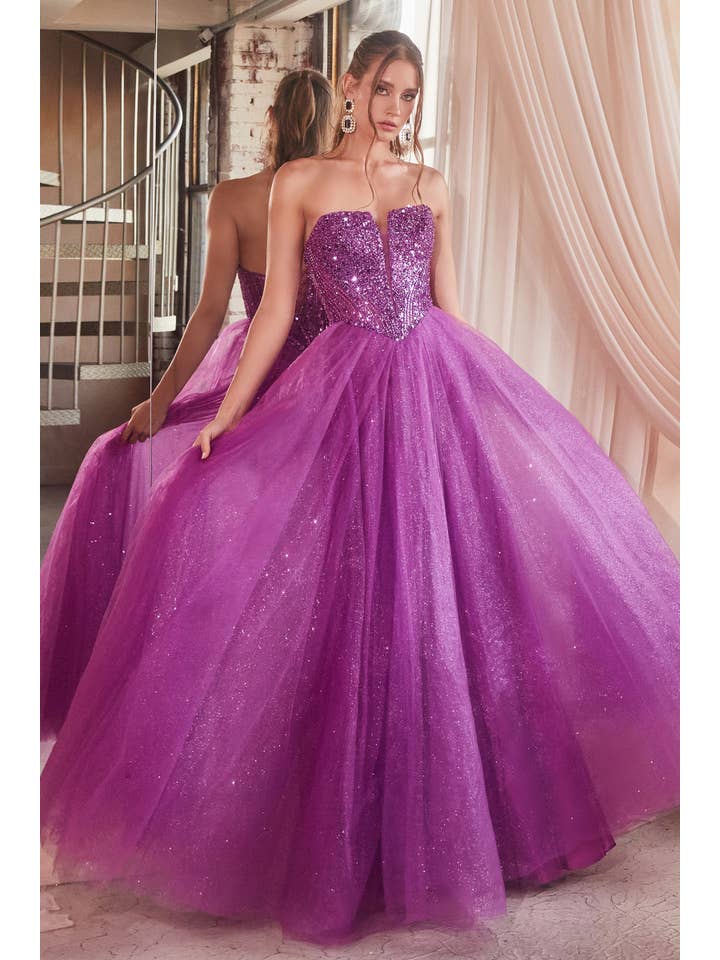 Ladivine by Cinderella Divine - Wholesale Gown - Women's - STRAPLESS SEQUIN & TULLE A-LINE DRESS