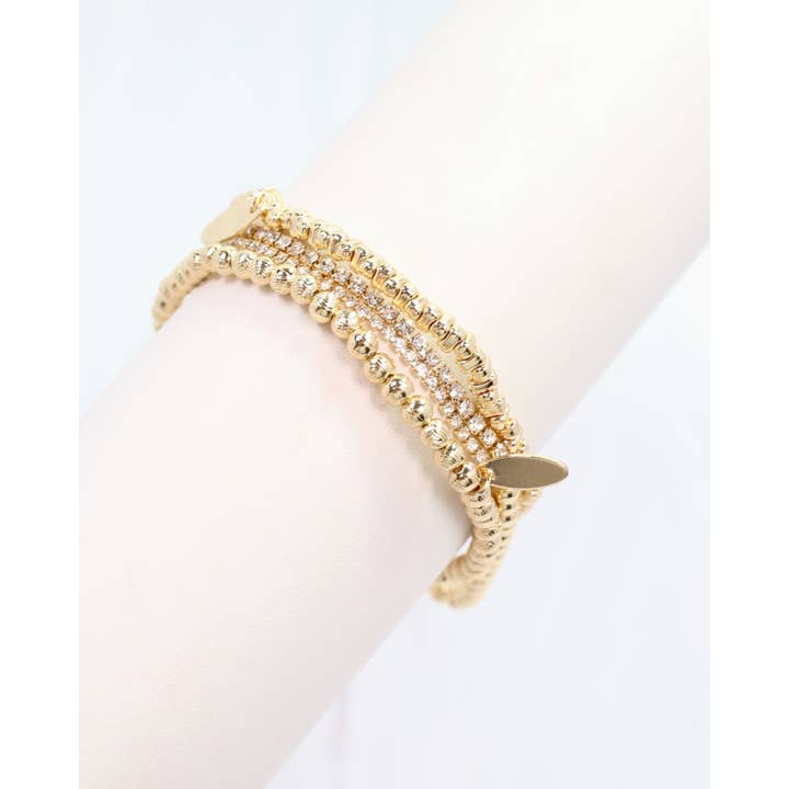 Caroline Hill - Wholesale Jewelry Set - Winston Beaded Stretch Bracelet Gold
