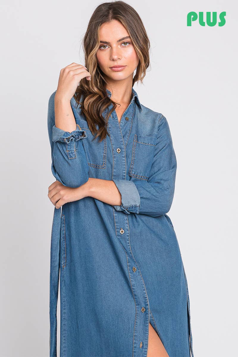 ZiA Apparel - Wholesale Dress - Women's - Denim Midi Shirt Plus Size Dress6