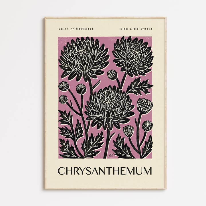 Bird & Co Studio - Wholesale Art Print - November Chrysanthemum | Botanical Birth Flower Art Print6