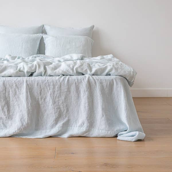 Linen Flat Sheet Ice Blue Stone Washed for wholesale by LinenMe