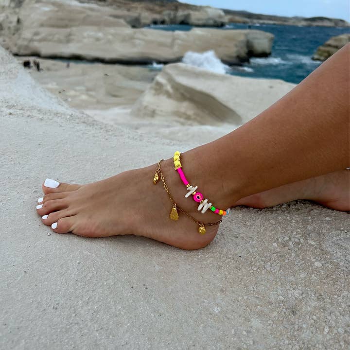 Christina Christi – Großhandel Schmucksets – Handgefertigtes verstellbares Fußkettchen-Set mit bunten Perlen6