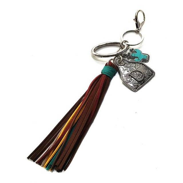 Snowing West – wholesale Keychain – Women's – Western Initial Cattle Tag Tassel Keychain3