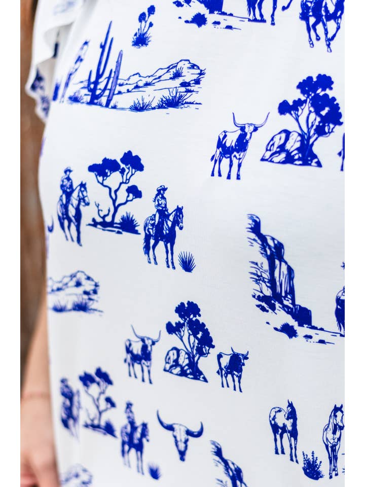 Rockin A Design - Vente T-shirt – femme - Top à manches volantées à imprimé toile western1