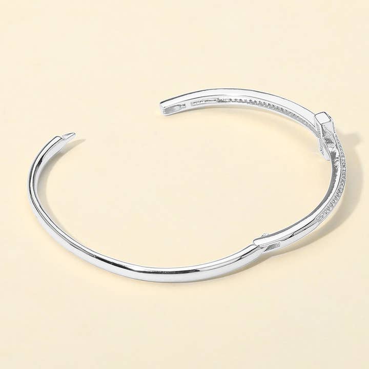 Sensibling Corp. - Wholesale Bangle bracelet - Gold Plated CZ Stone Paved T-bar Hinged Bangle Bracelet5