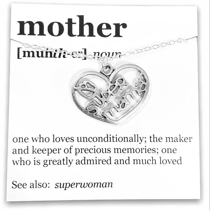 Broken Record Boutique - Wholesale Pendant/Charm Necklace - Mother's Day Pendant Necklace on "Mother" Dictionary Card