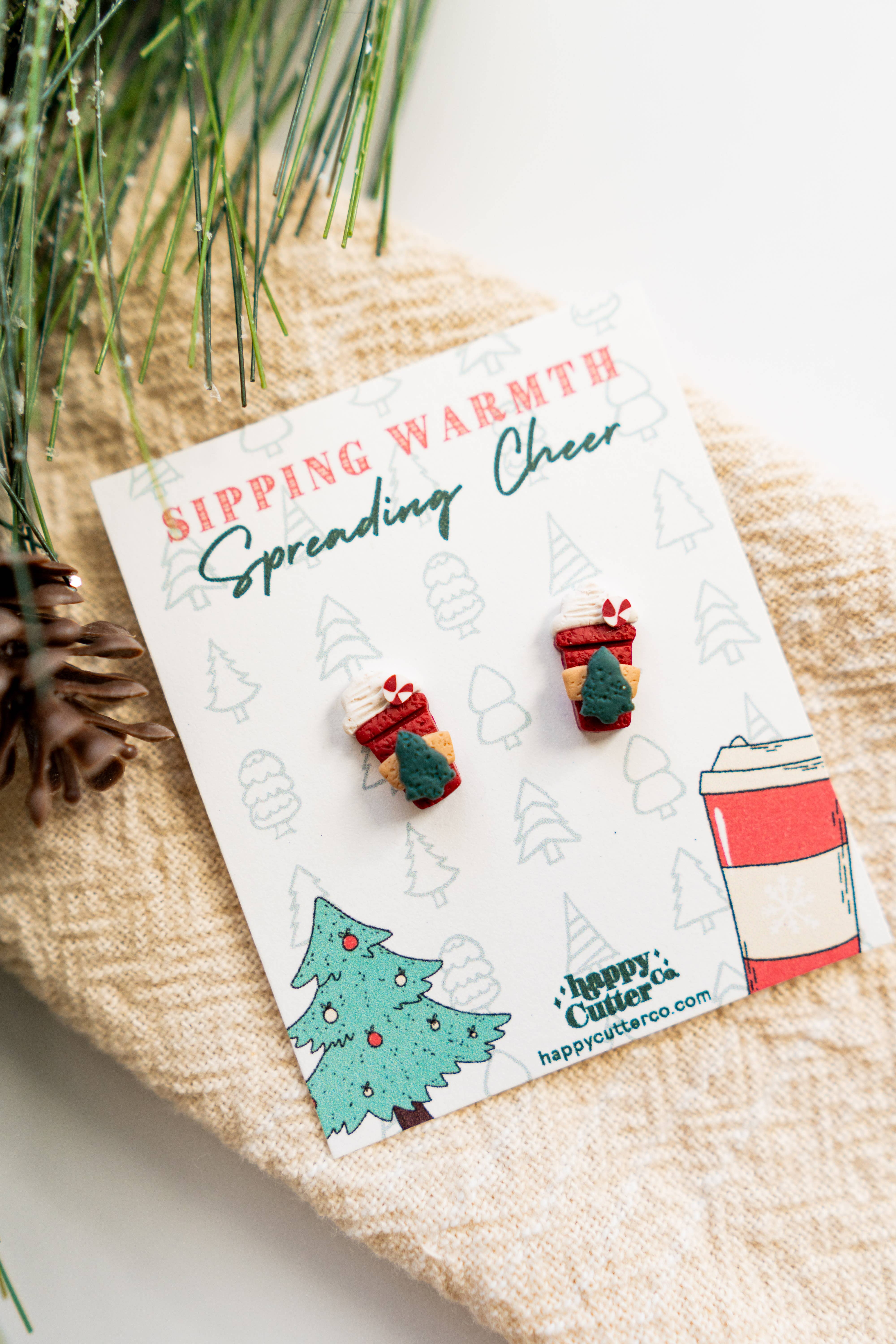 Happy Cutter Co - Wholesale Stud/Post Earrings - Holiday Stud Earrings | Red Peppermint Latte Cup Cocoa Studs0