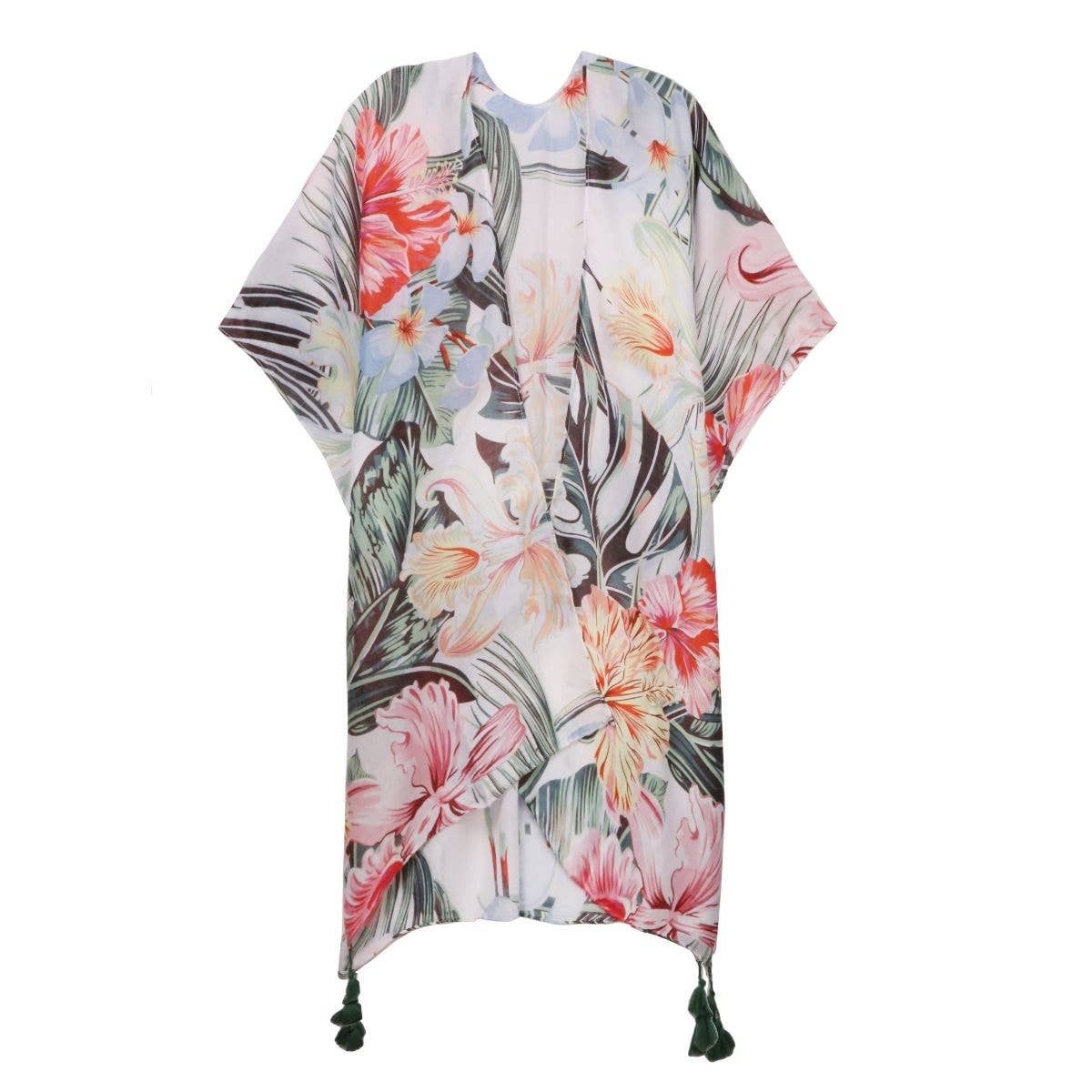 PinktownUSA – wholesale Kimono – Women's – Tropical Green Tassel Kimono2