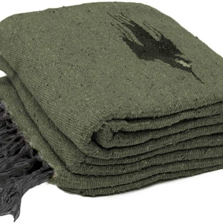Olive Green Baja Thunderbird Blanket for wholesale by West Path