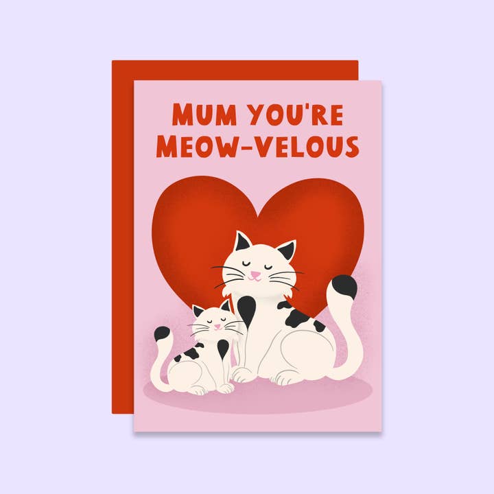 Meow-velous Mum Cat Card - Mother's Day & Birthday Card for wholesale by Tikkled Pink