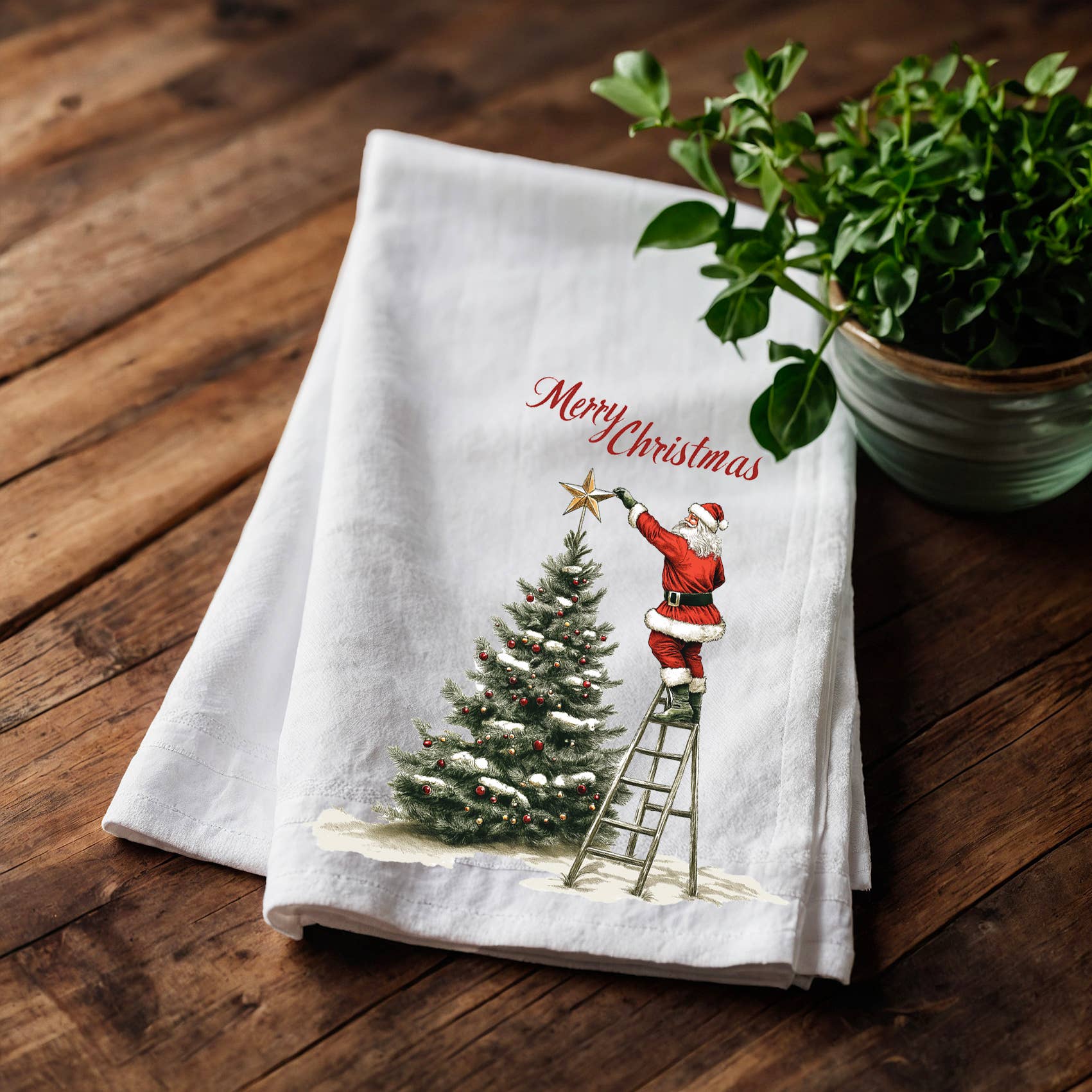NorraVilla – Engroshandel Viskestykke – 100% linned gæstehåndklæde med glædelig jul julemanden0