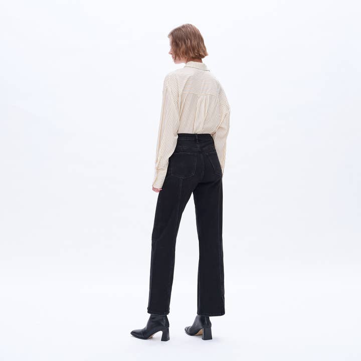 BLACK SUPER HIGH RISE WIDE LEG JEANS(FINISHED HEM,SLIT) BYW8084 for wholesale on Faire