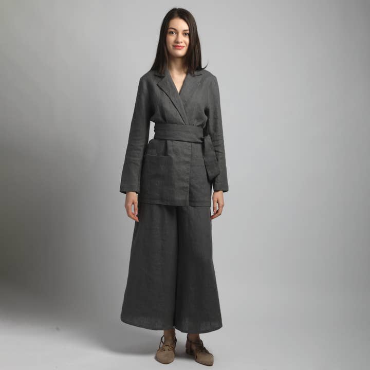HER Buttonless Loose Linen Blazer With Belt And Pockets for wholesale by Knotium
