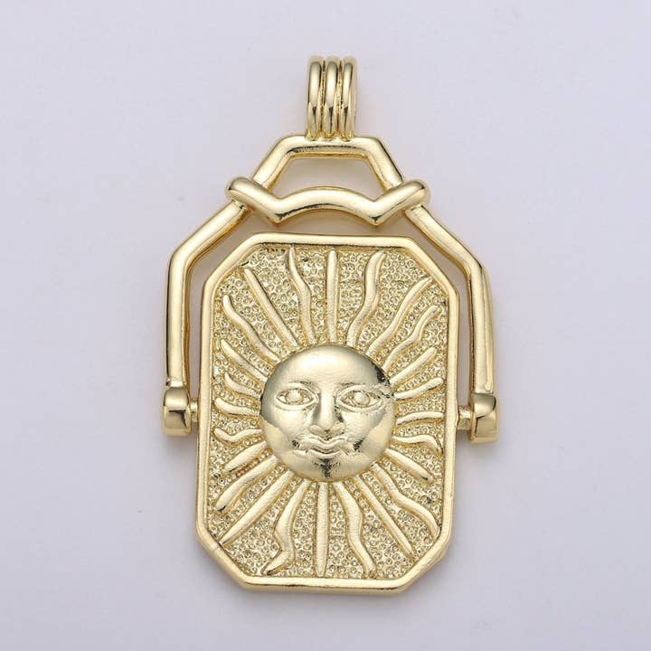 14K Gold Filled Celestial Charm Sun Moon Pendant Double Sided Pendant Celestial Jewelry Reversible Necklace Component Supply J-059 for wholesale by Aim Eternal