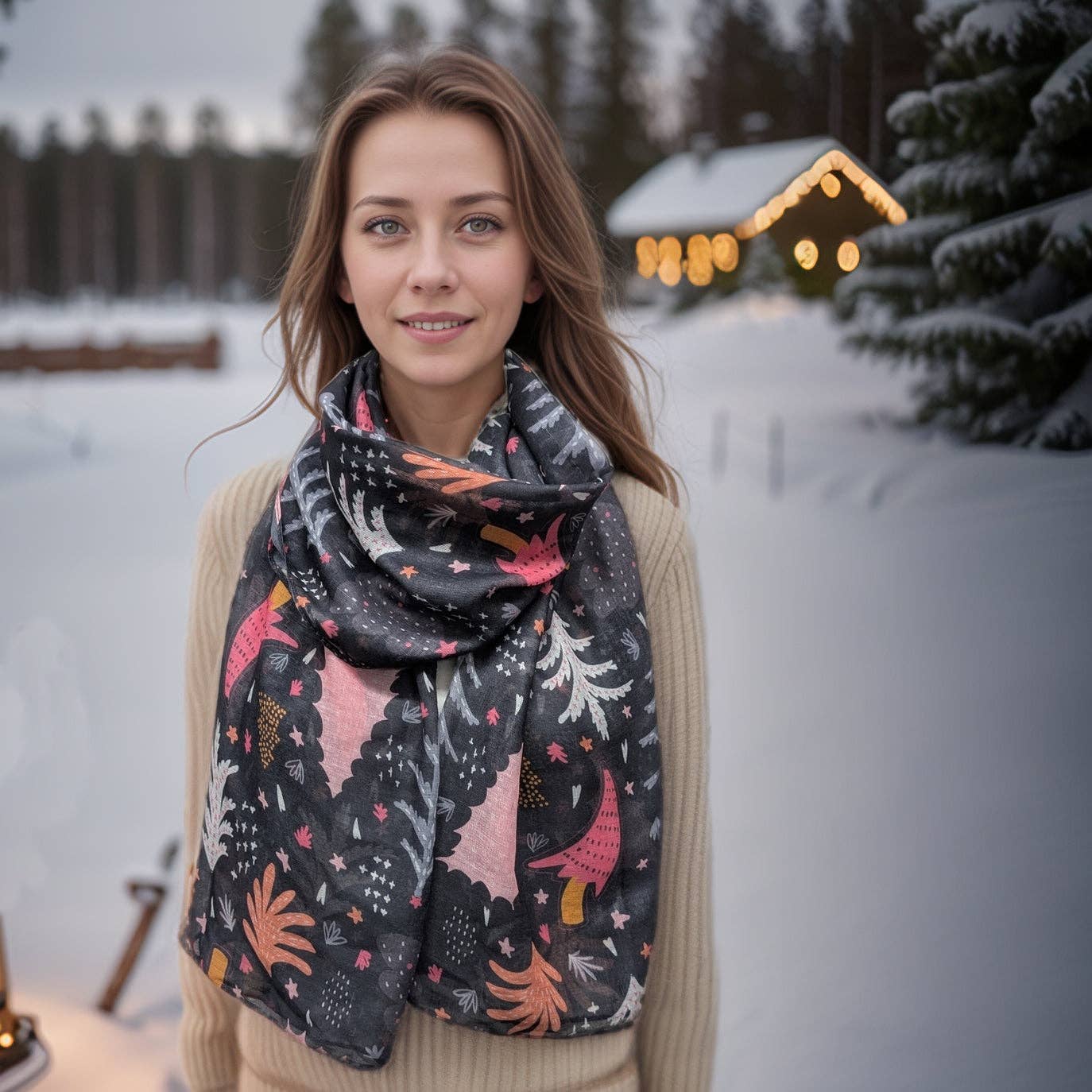 Black Ginger – wholesale Scarf – Women's – Scandi Trees Scarf (70x180cm) - Exclusive Design0