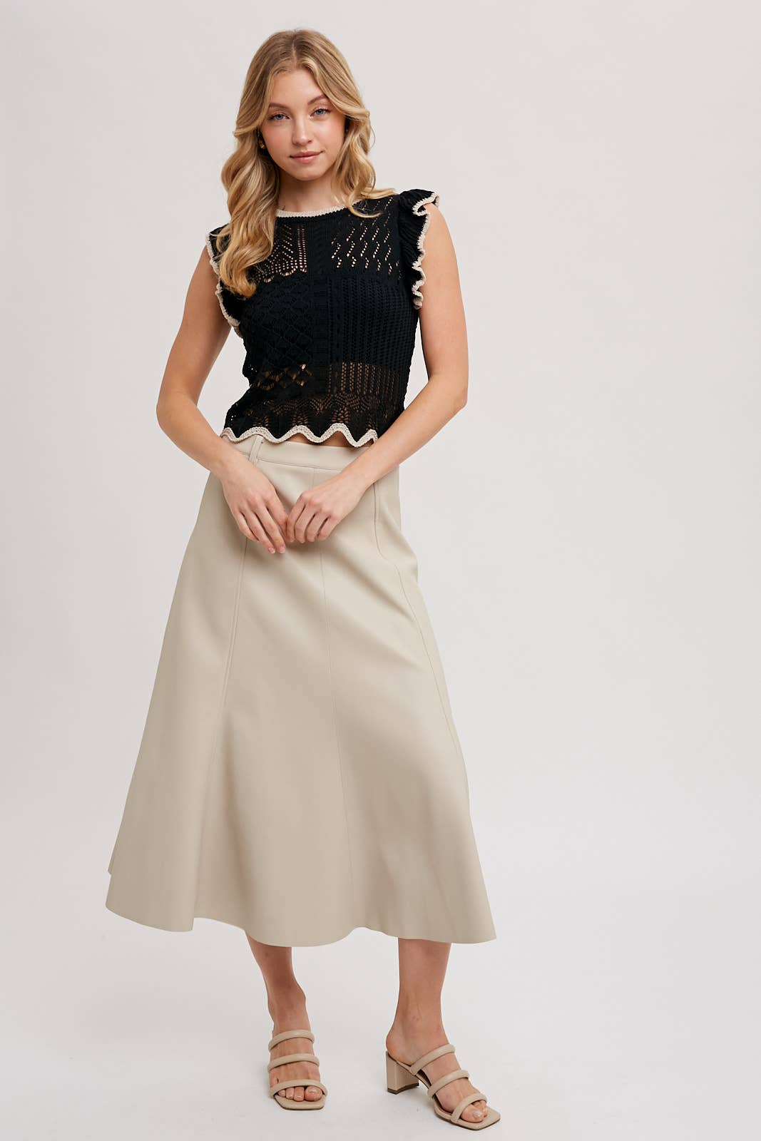 Bluivy - Wholesale Skirt - Women's - FAUX LEATHER FLARE MIDI SKIRT9