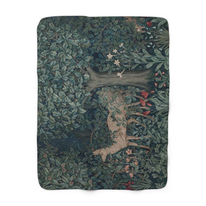 Willy Morris Home Emporium - Wholesale Throw blanket - Sherpa Fleece Blanket inspired by William Morris - Greenery Collection (Dear)