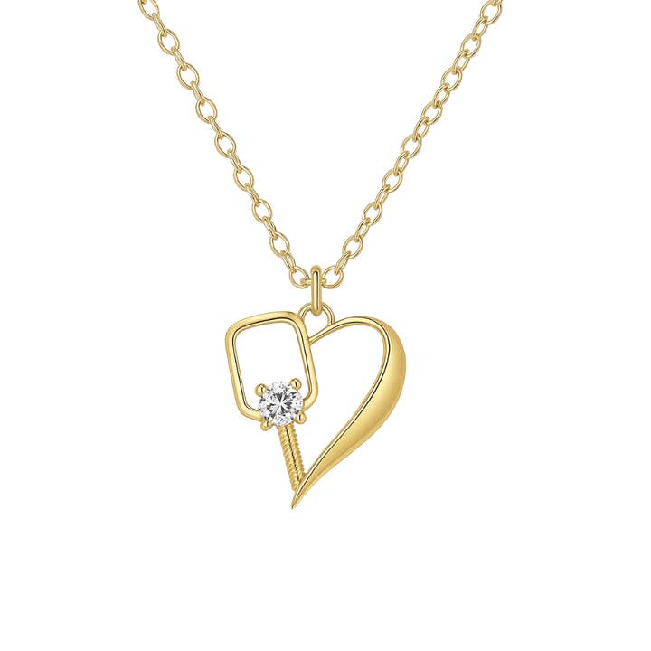 Pickleball Gold Heart Necklace- 18k Gold Plated for wholesale by Born to Rally