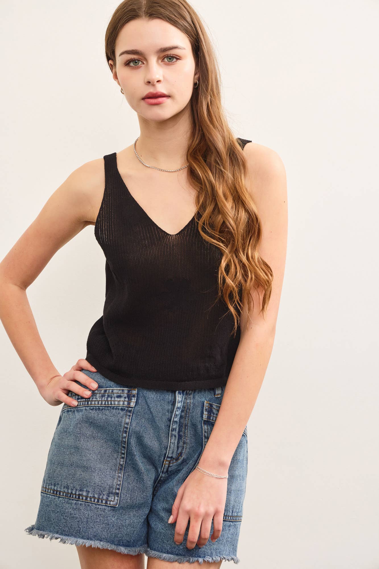 Mustard Seed – wholesale Camisole – Women′s – KNITTED FLORAL SWEATER CAMI TOP