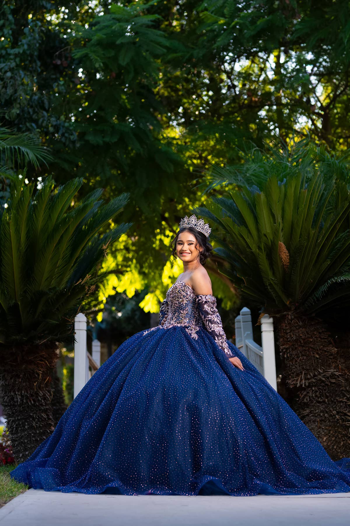 Navy and rose gold quinceanera dress with sleeves CHF3131 for wholesale on Faire4