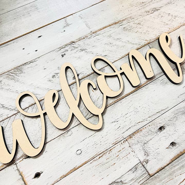Krafty Supply - Wholesale Wall Accent - Connected Letters | Welcome Word | Wooden Word Cutouts