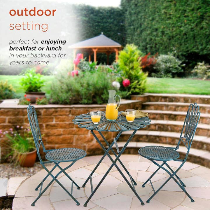 Peacock Bistro Set 3 Piece Light Blue Outdoor Patio Furniture for wholesale on Faire6