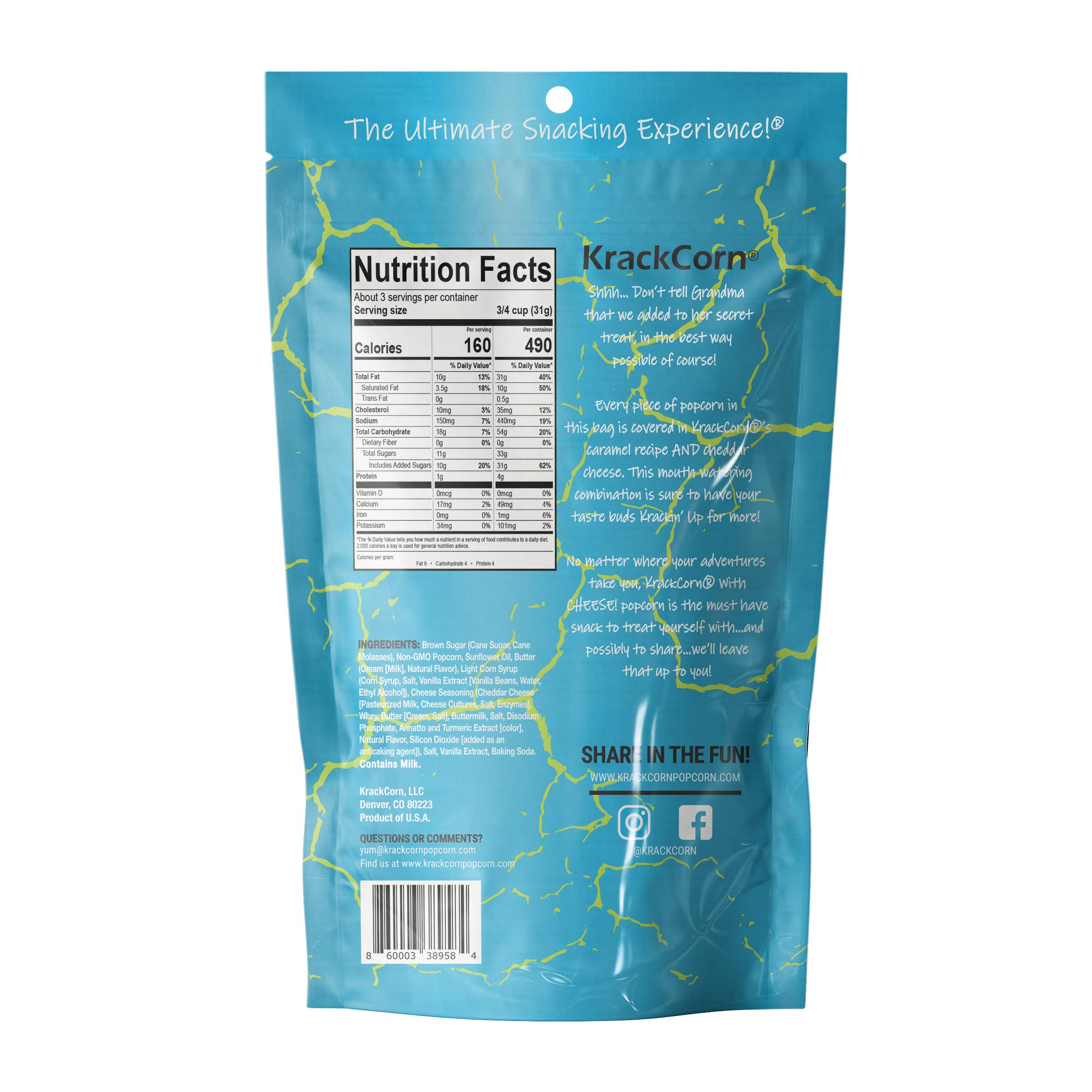 KrackCorn - Wholesale Popcorn - KrackCorn Popcorn with Cheese 3.25oz - 12ct case2