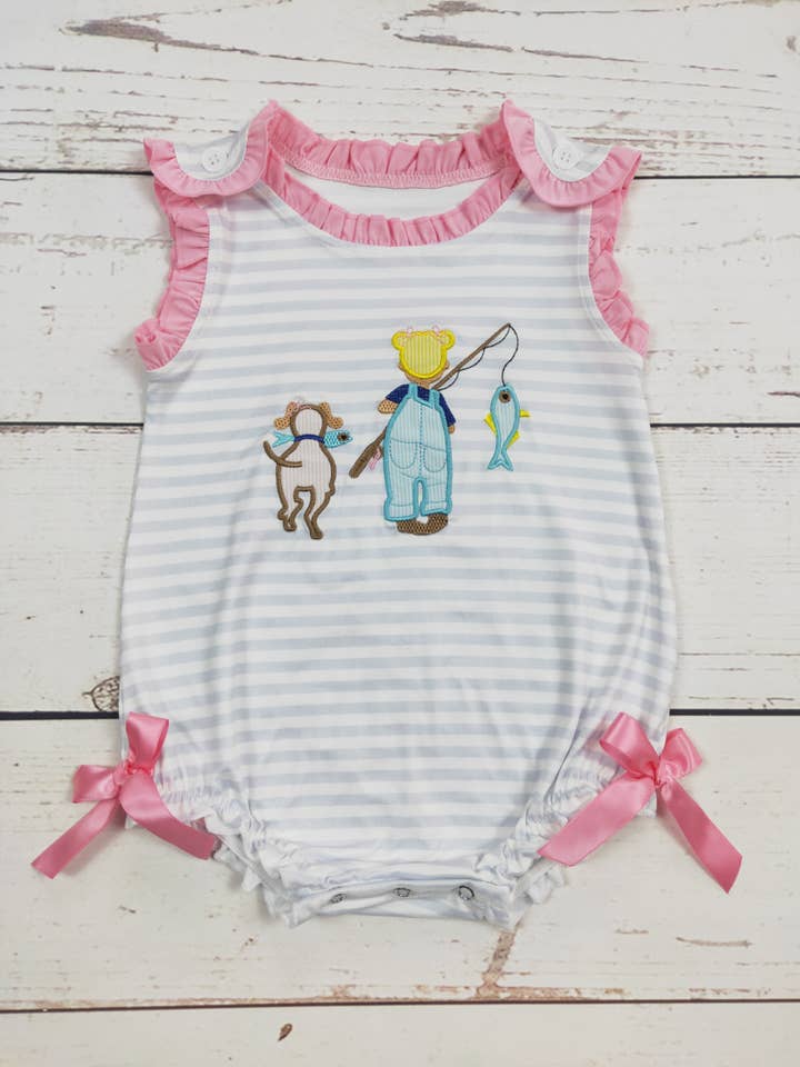 Baby Girl Fishing Lure Appliqué Bubble for wholesale by sassy kids palace