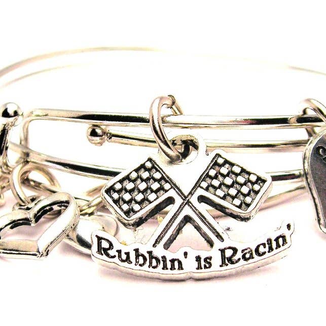Rubbin is racing Bangle Expandable Bracelet checkered flag for wholesale by Chubby Chico Charms