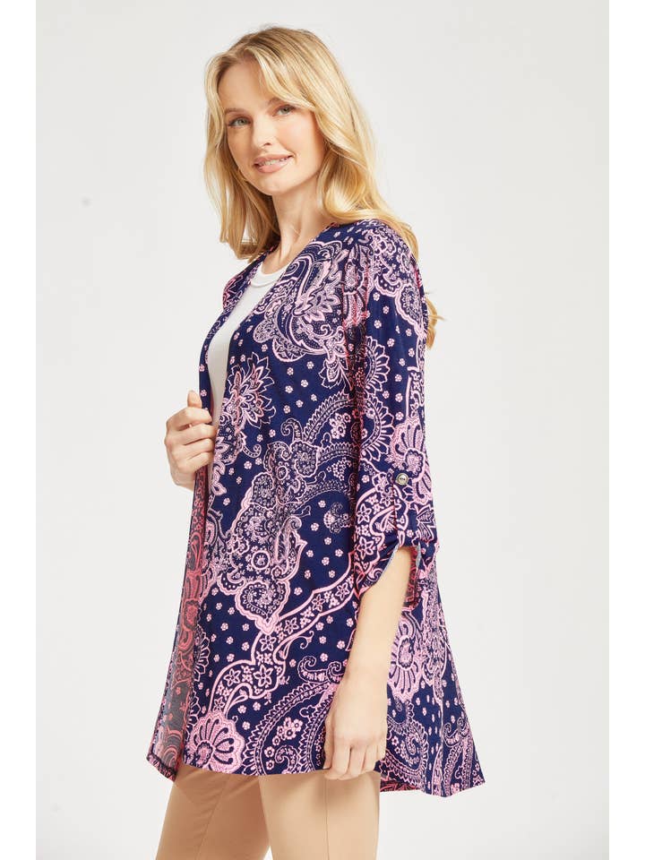 Navy Pink Lizzy Cardigan Wrinkle Free With Tab 3/4 Sleeves for wholesale on Faire