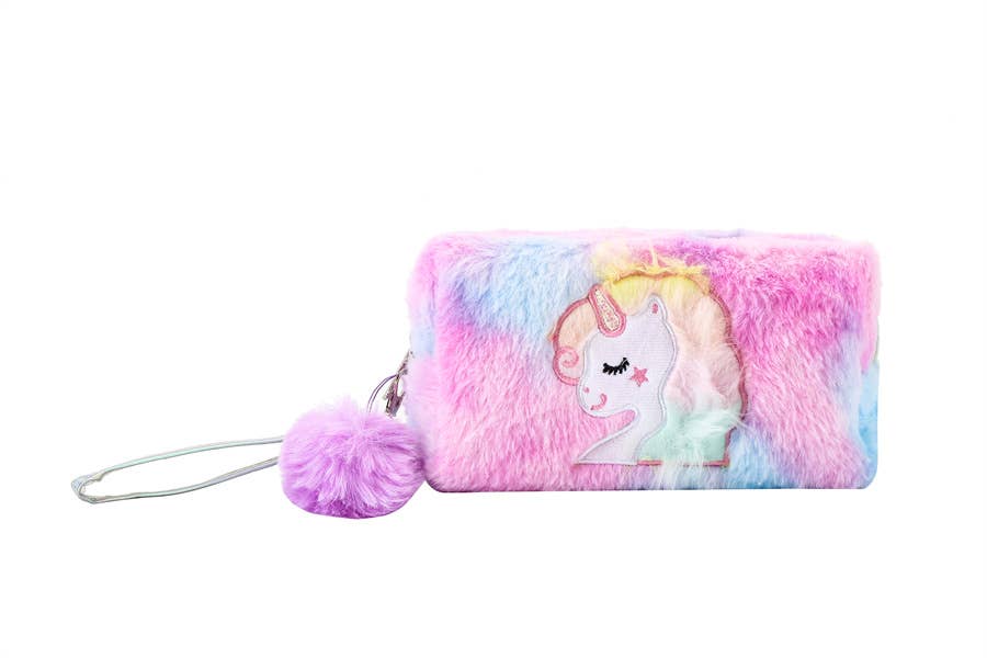 Nima Accessories Inc – wholesale Make-up/cosmetic bag – Ladies Unicorn Theme Faux Fur Cosmetic Bag2