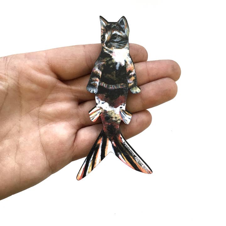 Imán de madera de sirena de gato naranja para venta al por mayor de Pergamo Paper Goods