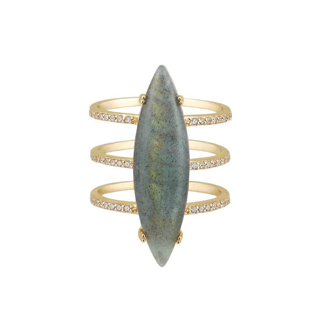 Adornia - Wholesale Cocktail/Statement Ring - 14k Gold Vermeil Labradorite Marquis Ring0