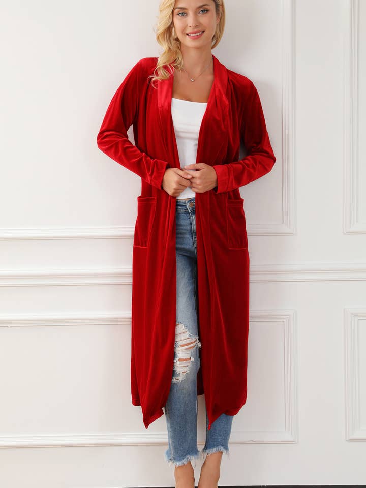 Lovesoft - Wholesale Cardigan - Women's - Velvet Open Front Pocketed Long Duster21