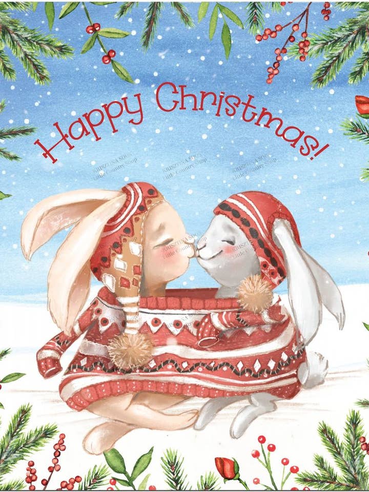 Cute Christmas Bunny Couple Fridge Magnet for wholesale by Little Country Shop