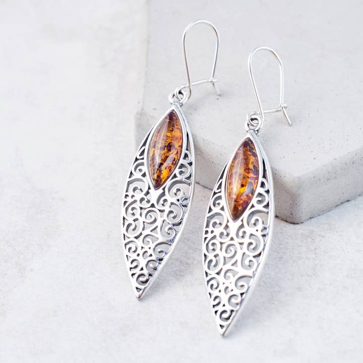 Boucles d'oreilles tendance en ambre de la Baltique, grandes boucles d'oreilles pour la vente par Marcin Waryszak