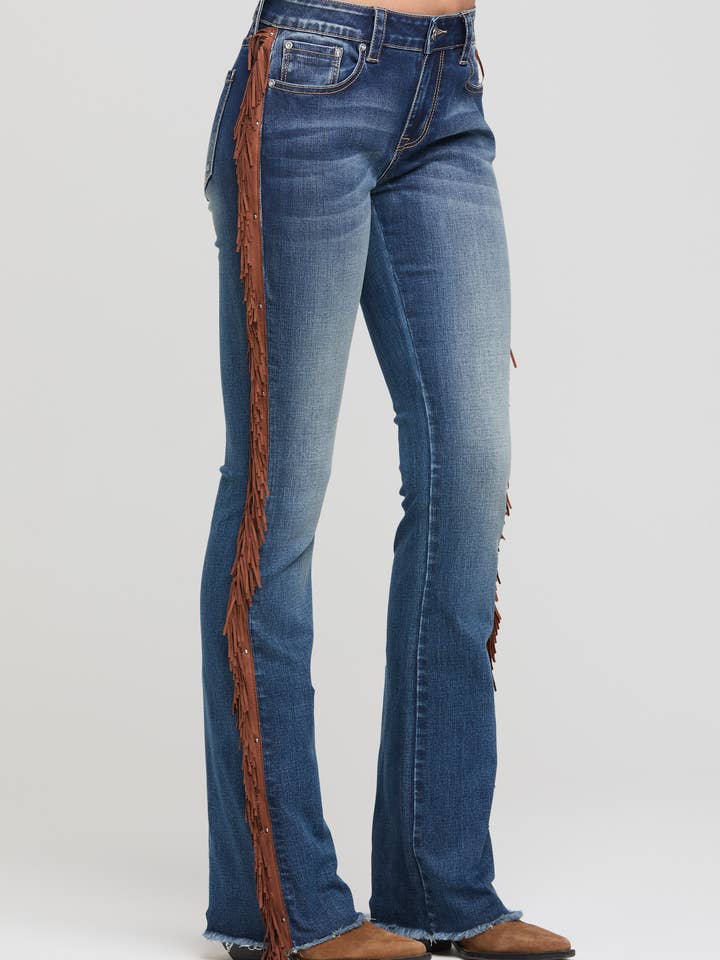 Tassel Trims Side Mid-Rise Boot cut 30" | EB-S931-30 for wholesale by Grace in LA