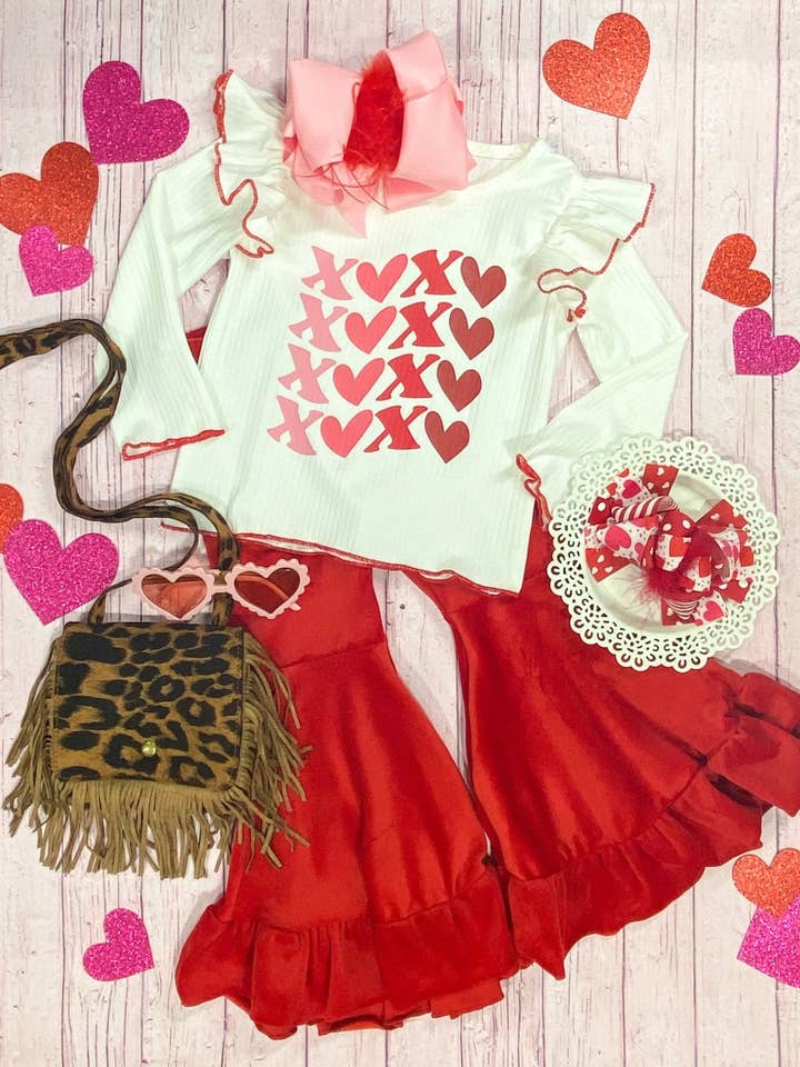 XOXO Red Velvet Bell Bottom Set for wholesale by The Hair Bow Company