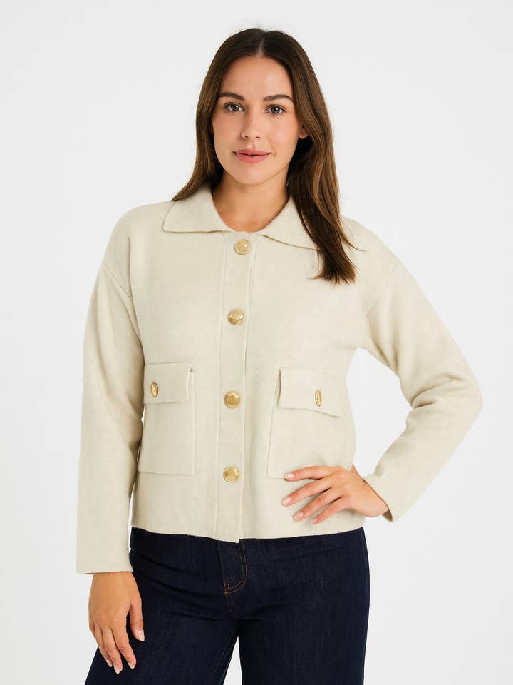 Collar Gold Button Cardigan for wholesale by Kurt Muller