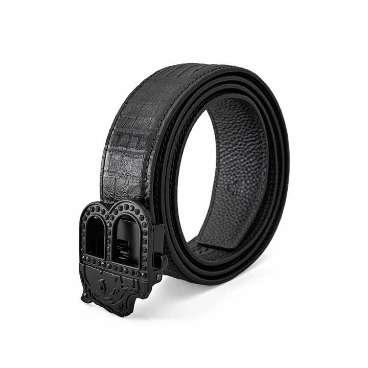 Croc-Embossed Auto BKL Belt-BLACK/BLACK for wholesale by BAROCCO