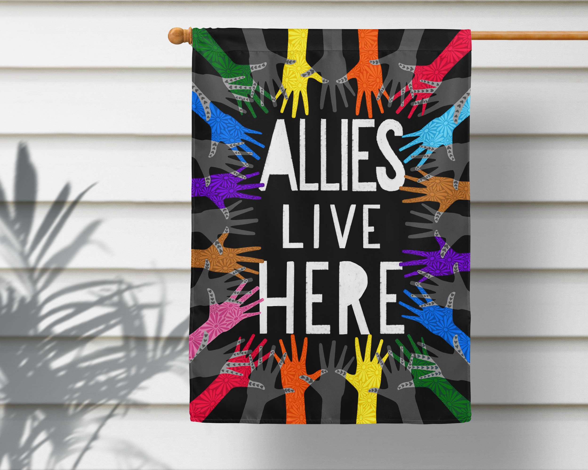 Declaration HOME - Wholesale Flag - Allies Live Here LGBTQ Garden and House Flag - Double Sided2