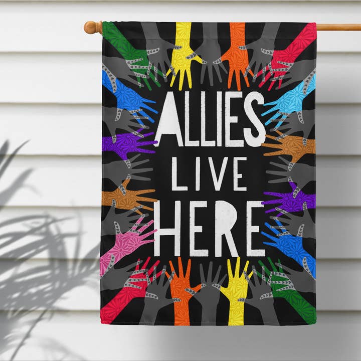 Declaration HOME - Wholesale Flag - Allies Live Here LGBTQ Garden and House Flag - Double Sided2