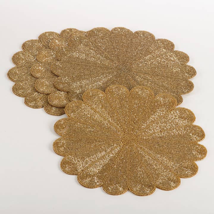 Fennco Styles - Wholesale Placemat - Gold Flower Beaded 15" Round Placemat 1