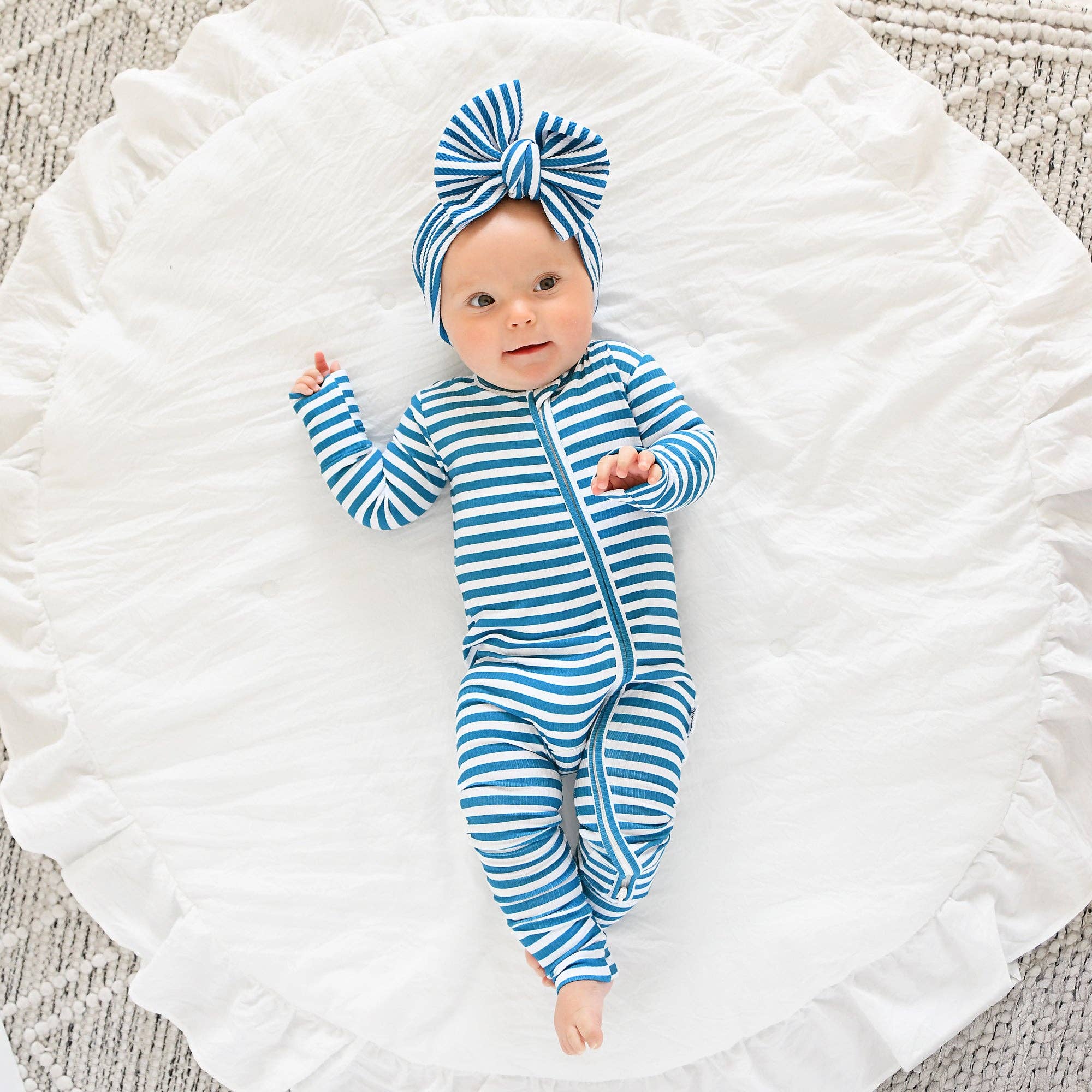 Gigi and Max - Wholesale Jumpsuit - Baby - Cooper Blue Ribbed ZIP Bamboo Striped One Piece 2-Way Zipper11